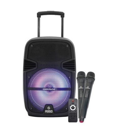 ALTAVOZ AMPLIFICADO COOLSOUND A350 350W 12&quot; - 50W RMS - INCLUYE 2 MICROFONOS INALAMBRICOS