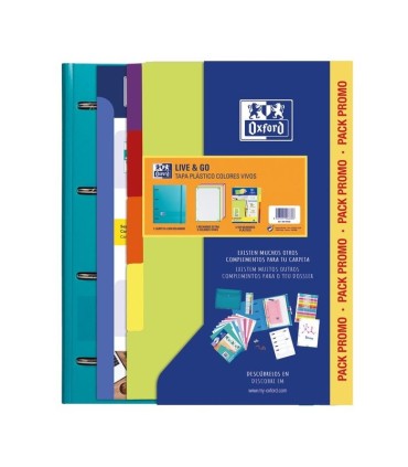 CARPETA 4 ANILLAS OXFORD PACK PROMO TAPA PLASTICO RECAMBIO ADICIONAL SEPARADORES COLORES S