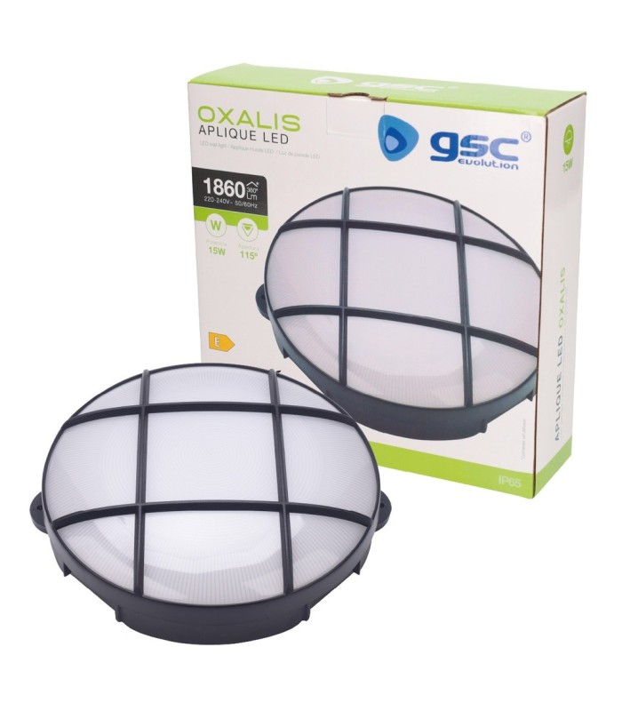 APLIQUE PARED LED REDONDO GSC OXALIS NEGRO 15W LUZ BLANCA 6500K 1860 LUMENES - IP65