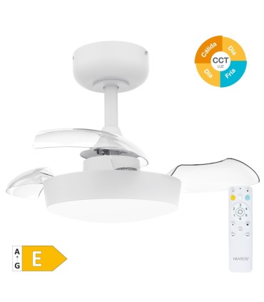 VENTILADOR TECHO NACALA GSC CON LUZ CCT REGULABLE Y MANDO Ø55 3 ASPAS RETRACTILES BLANCO