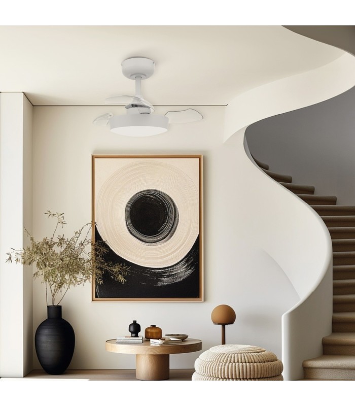 VENTILADOR TECHO NACALA GSC CON LUZ CCT REGULABLE Y MANDO Ø55 3 ASPAS RETRACTILES BLANCO