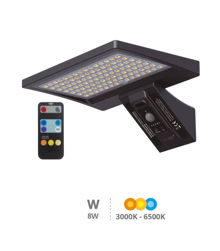 APLIQUE SOLAR LED GANDA GSC NEGRO 8W SENSOR DE MOVIMIENTO Y CREPUSCULAR LUZ CCT 1000 LUMEN