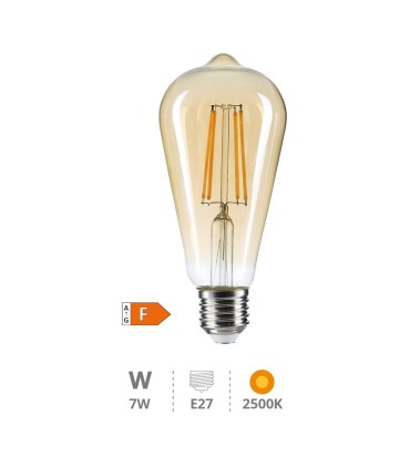 BOMBILLA LED PERA VINTAGE GSC 7W E27 LUZ CALIDA 2500K 680 LUMENES