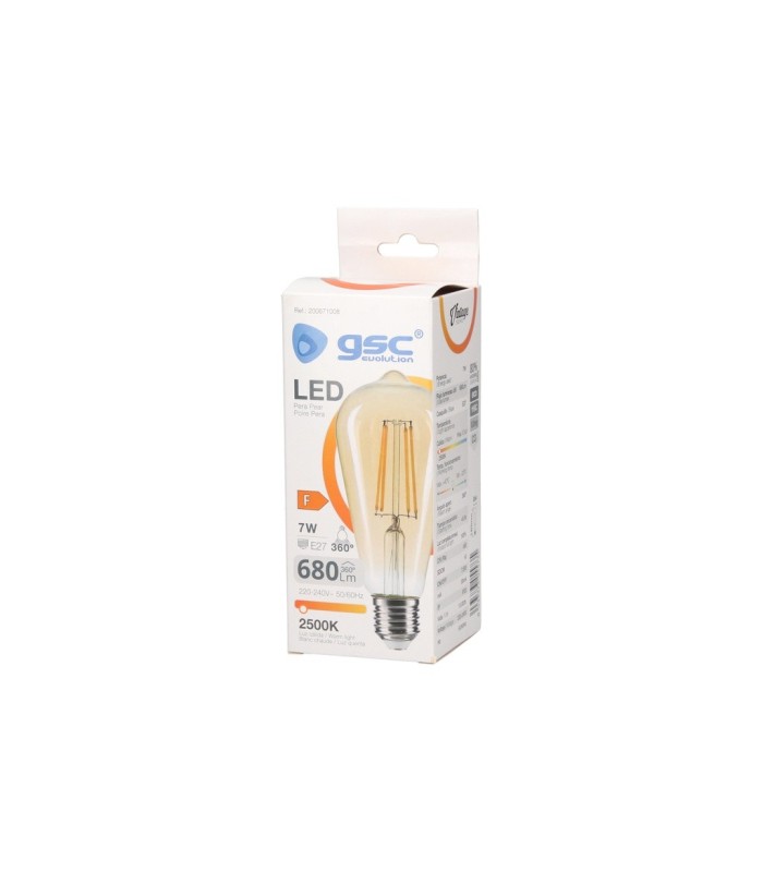 BOMBILLA LED PERA VINTAGE GSC 7W E27 LUZ CALIDA 2500K 680 LUMENES