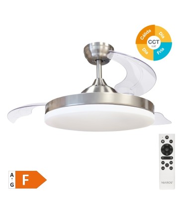 VENTILADOR DE TECHO TUNGATI NIQUEL GSC CON LUZ REGULABLE Y MANDO Ø107 3 ASPAS RETRACTILES