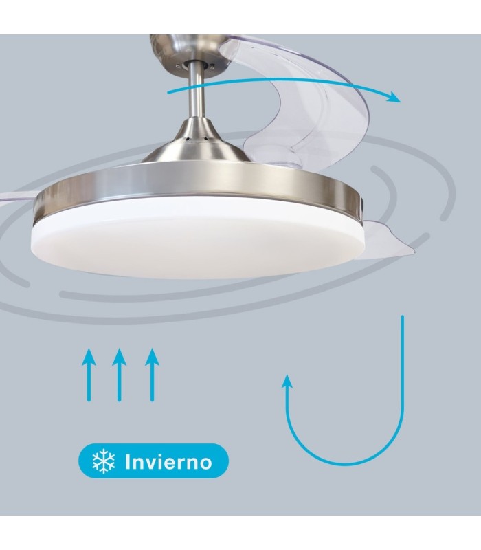VENTILADOR DE TECHO TUNGATI NIQUEL GSC CON LUZ REGULABLE Y MANDO Ø107 3 ASPAS RETRACTILES