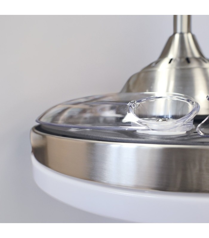 VENTILADOR DE TECHO TUNGATI NIQUEL GSC CON LUZ REGULABLE Y MANDO Ø107 3 ASPAS RETRACTILES