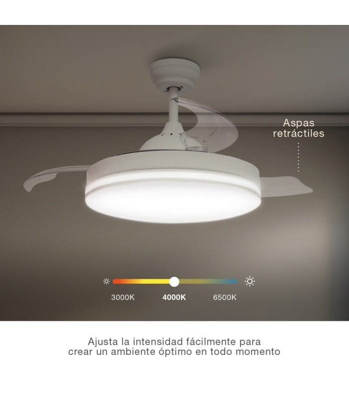 VENTILADOR DE TECHO OLIVERI BLANCO GSC CON LUZ REGULABLE Y MANDO Ø107 3 ASPAS RETRACTILES