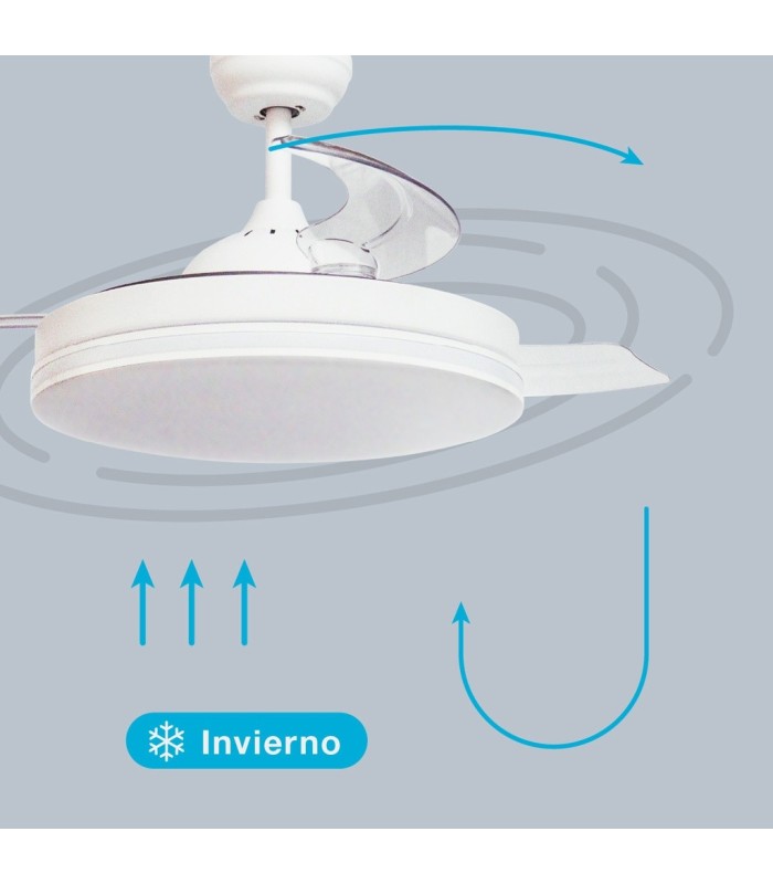 VENTILADOR DE TECHO OLIVERI BLANCO GSC CON LUZ REGULABLE Y MANDO Ø107 3 ASPAS RETRACTILES