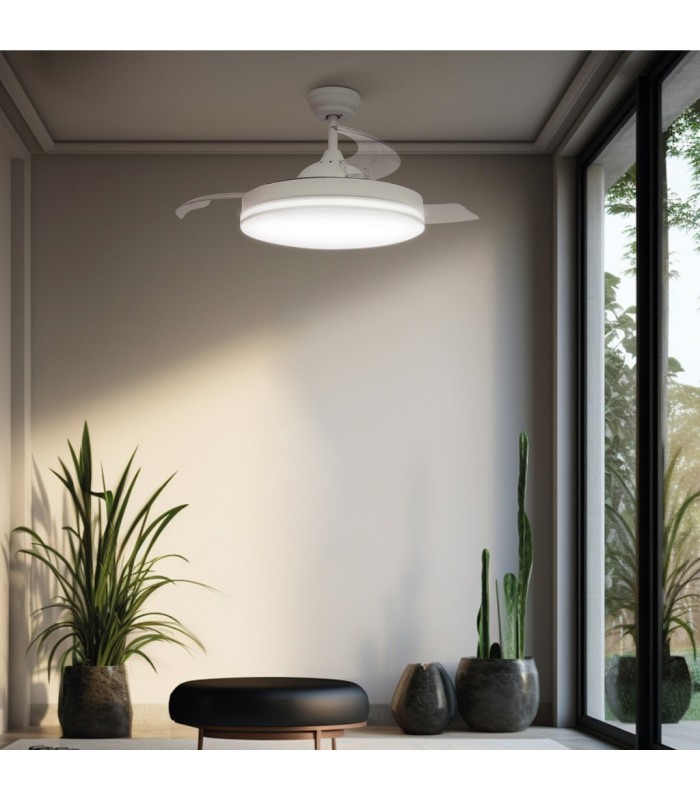 VENTILADOR DE TECHO OLIVERI BLANCO GSC CON LUZ REGULABLE Y MANDO Ø107 3 ASPAS RETRACTILES
