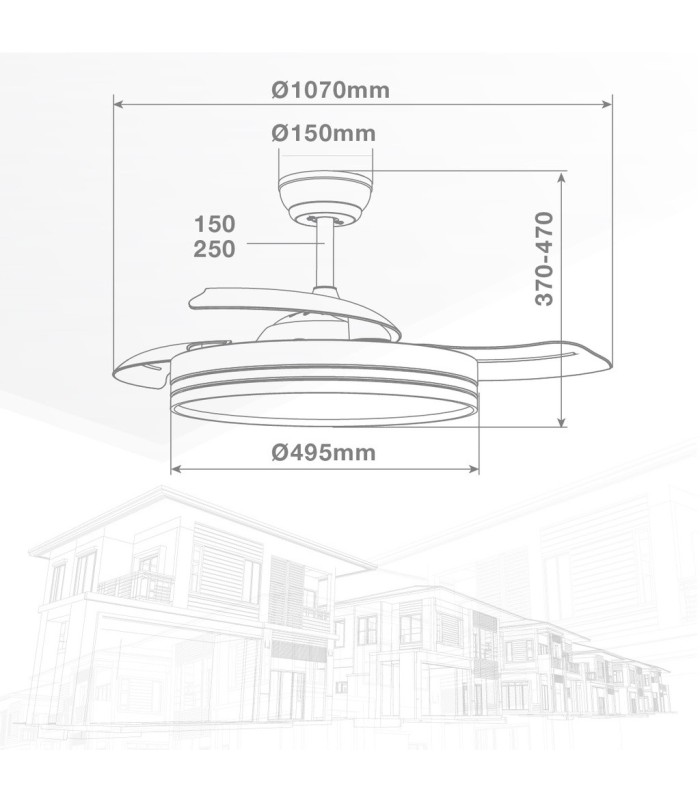 VENTILADOR DE TECHO OLIVERI BLANCO GSC CON LUZ REGULABLE Y MANDO Ø107 3 ASPAS RETRACTILES