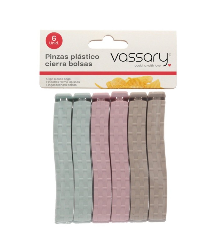 PINZAS DE PLASTICO CIERRA BOLSAS GSC - PACK 6 PINZAS - COLORES SURTIDOS